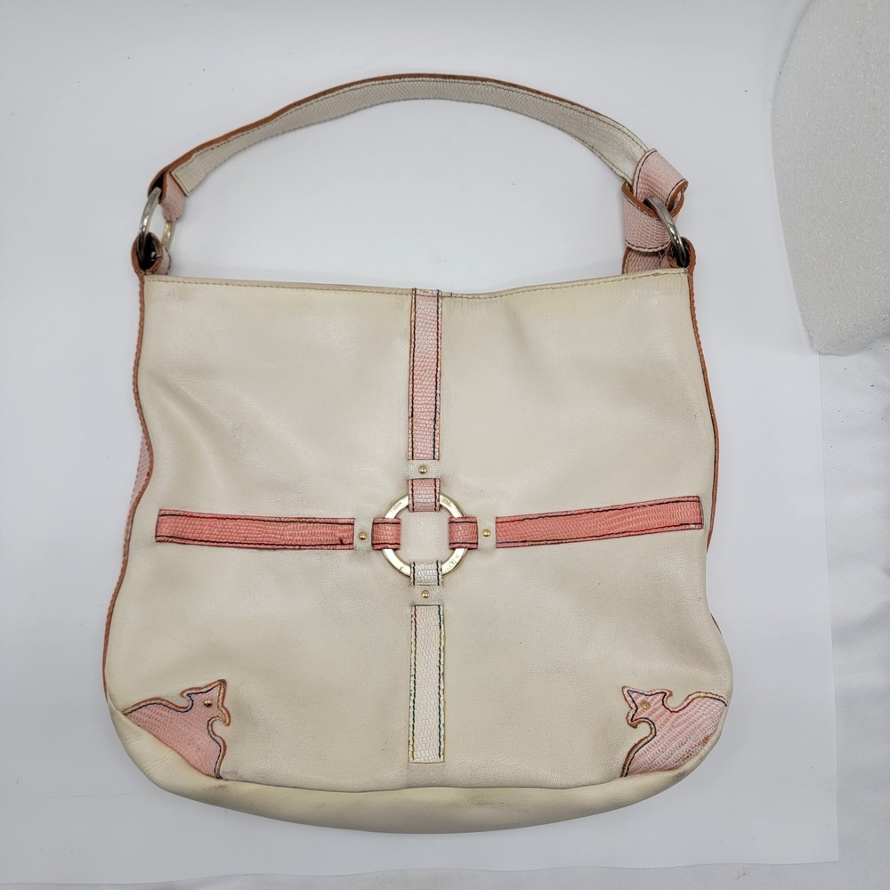 Vintage Preston & York Ivory/Pink Leather Purse Handbag Magnetic Closure Italy
